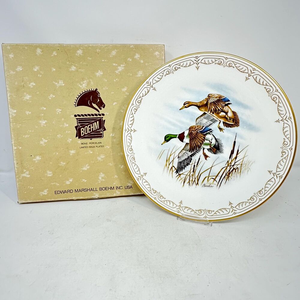 Edward Marshall Boehm Mallards Water Bird Collector Plate Box Fine Bone China